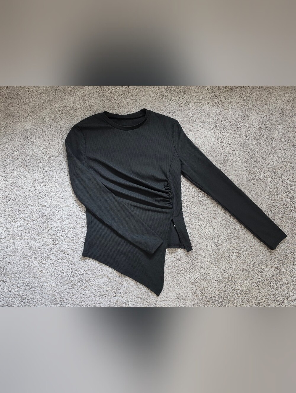 SHEIN Black Asymmetric Ruched Long-Sleeve Top
